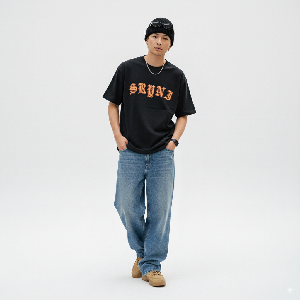 SRYNI Streetwear Graphic Tee - Unisex Black T-Shirt (Oversized Fit)